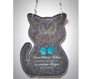 Stickdatei ITH - Türschild Katzenrahmen Trauer